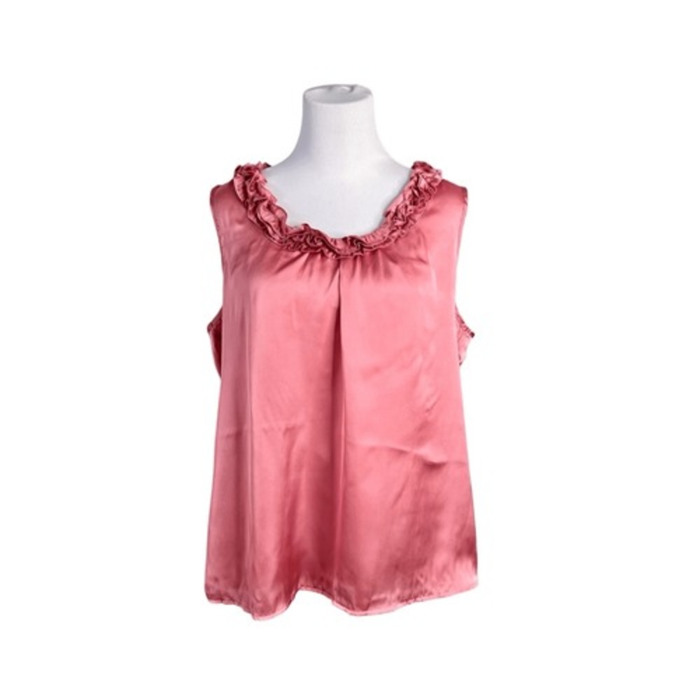 Elementz Rose Ruffled Vneck Sleeveless Blouse XL Modern Flowy Top Silky Preppy